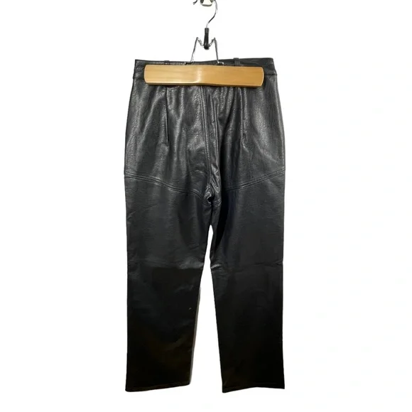 Princess Polly Black Vegan Leather Macey Straight Leg Pants - Picture 4 of 6